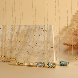 Trendy Copper Cylinder Evil Eye Pendant Necklace For Women Enamel Zirconia Inlaid Clavicle Chain Unique Fashion Jewelry