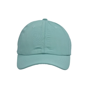 Detail of laser-cut perforations and quick-dry fabric on this breathable baseball cap