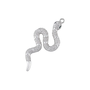 Silver snake pendant with pearl and green gemstone eyes for DIY jewelry necklaces