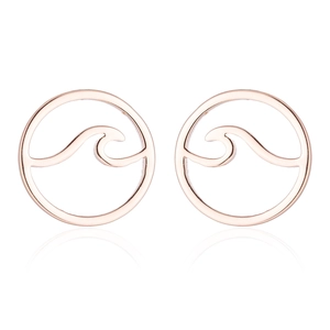 Minimalist rose gold wave stud earrings with hollow circular geometric design