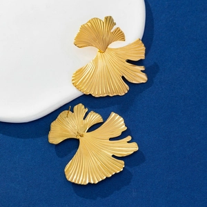 Elegant 18K gold plated stainless steel ginkgo leaf stud earrings in a polished finish
