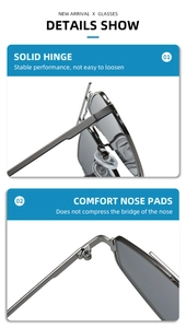 Detail of gunmetal polygon sunglasses showing sturdy hinges and comfortable nose pads
