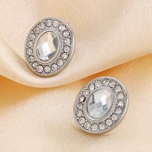 Boucles d'oreilles vintage en acier titane avec finition argent 18K et strass brillants