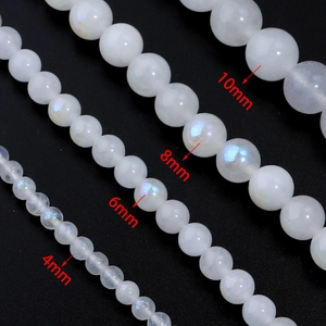 Polished white moonstone beads in 4mm to 10mm sizes for DIY jewelry making