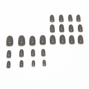 Minimalist ice grey medium-length press-on nails with a glossy polished mirror finish