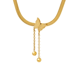 Butterfly Tassel Pendant Necklace Stainless Steel Matte Finish Gold Plated Elegant Fashion Jewelry For Women