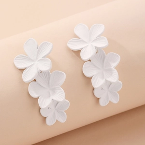 Matte Alloy Triple Flower Drop Earrings With 925 Sterling Silver Earring Post Fresh Sweet Style For Women