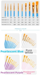 Detailed size chart for 10-piece professional watercolor and oil painting brush set