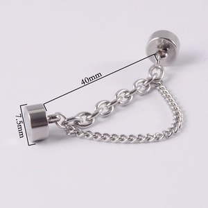 Detail view of silver magnetic nose chain showing dimensions of 40mm length and 7.5mm diameter