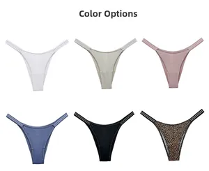 Detailed flat lay of ice silk V-shaped low waist panties in six assorted colors and patterns