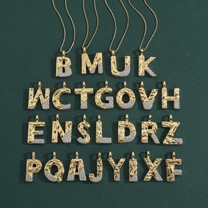 Initial Letter Pendant Necklace Hammered Copper With Zircon Micro Pave Fashion Jewelry For Women