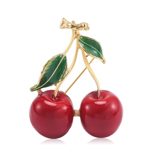 Cherry Fruit Brooch Alloy Enamel Colorful Red Fruit Pin With Green Leaves Fashion Jewelry Gift For Women Girls