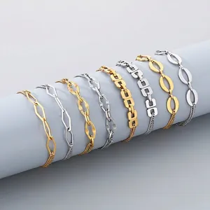 Stainless Steel Geometric Link Bracelet Toggle Clasp Patchwork Paperclip Chain Fashion Jewelry For Women