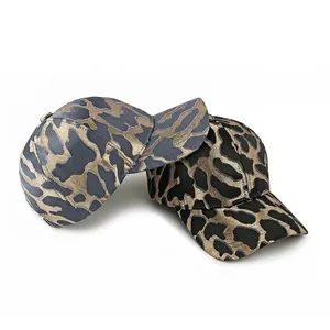 Jacquard leopard print baseball cap with blue, gold, and black patterns in street style