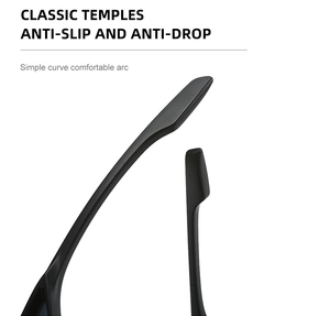 Close-up of black Y2K sunglasses temples with classic anti-slip and anti-drop design