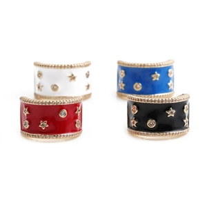 Adjustable copper star rings with colorful enamel and crystals in four vibrant styles
