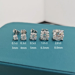 925 Sterling Silver Moissanite Earrings in various carat sizes from 0.1ct to 2.0ct
