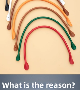 U-shaped leather handles for handbags in various colors like red, green, and brown