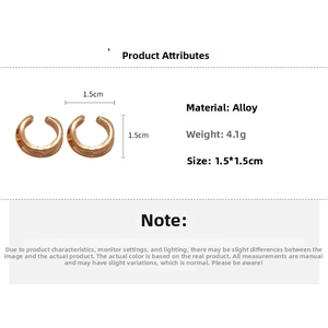 Macro detail of geometric rose gold ear cuffs showing 1.5cm dimensions and alloy material
