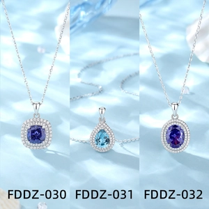 Three S925 sterling silver necklaces featuring radiant-cut blue tanzanite stones