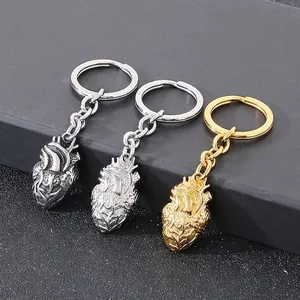 Realistic Anatomical Heart Keychain Stainless Steel Punk Gothic Human Organ Pendant Keyring Jewelry For Men Women