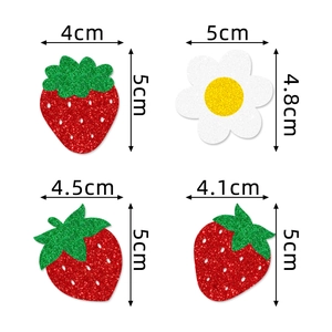 Lot de décorations pailletées fraise et marguerite avec dimensions et tailles précises
