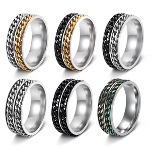 Stainless Steel Spinner Ring Double Chain Rotatable Anxiety Relief Decompression Fashion Punk Jewelry For Men Unisex