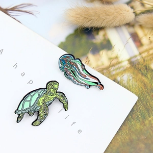 Fashion enamel pins featuring sea turtle and jellyfish animal designs for bags and clothes