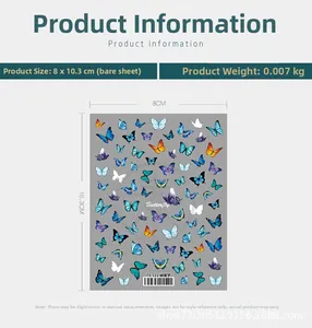 Tableau des tailles détaillé pour stickers ongles papillon bleu et orange 8x10,3cm
