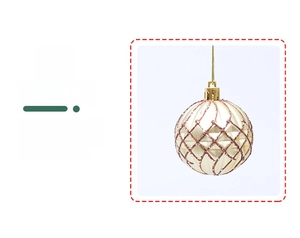 Detail of pearl white Christmas ornament with rose gold glitter diamond pattern and gold hook