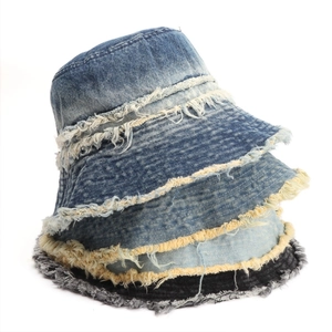 Washed Denim Bucket Hat Frayed Edges Fringed Brim Sun Protection Foldable Fisherman Cap Vintage Streetwear For Women Men