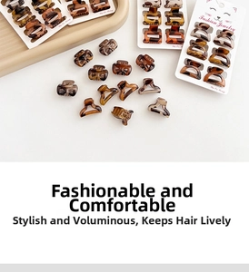 Close-up of assorted leopard print mini hair claws on a fashion jewelry display card