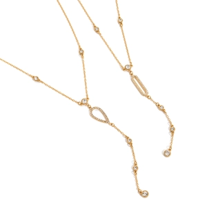 Elegant 18k gold plated titanium steel Y-necklace set with sparkling crystal pendants