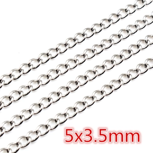 Polished silver stainless steel chain links 5x3.5mm for DIY necklace making