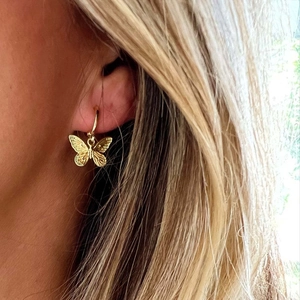 Élégantes boucles d'oreilles créoles papillon en acier inoxydable plaqué or 18K