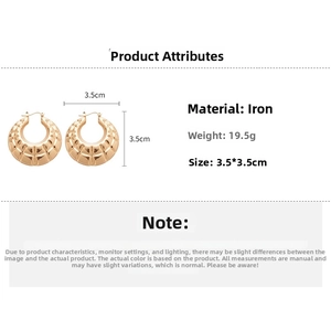 Detailed view of 3.5cm gold textured hoop earrings with dimensions and material specs