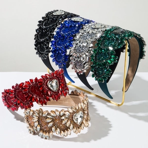 Serre-tête Large Baroque en Strass pour Femmes Luxe Étincelant Cœur Cristal Bandeau Rembourré Mode Accessoires de Cheveux Fête