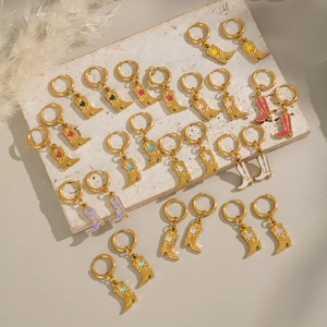 18K gold plated stainless steel hoop earrings with colorful cowboy boot pendants
