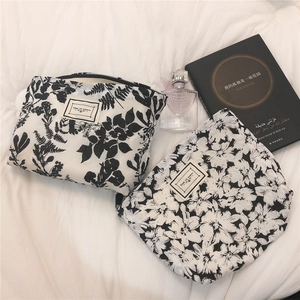 Floral and palm print bubble cotton makeup bag set with Time to Party patch