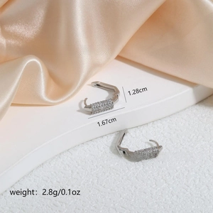 Detail of silver U-shaped hoop earrings with micro-pave zircons and dimensions
