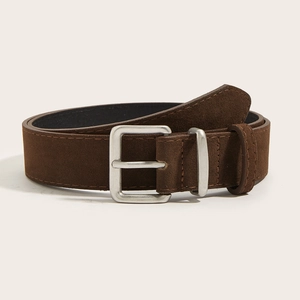 Vintage wide brown suede belt with silver buckle and matte finish for women