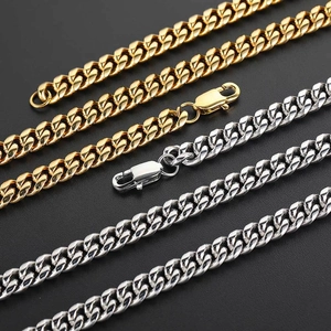 Polished gold and silver stainless steel Cuban link chains with secure lobster clasps