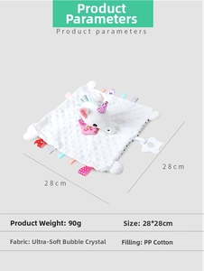 Plush baby unicorn security blanket with soft bubble fleece and colorful sensory tags