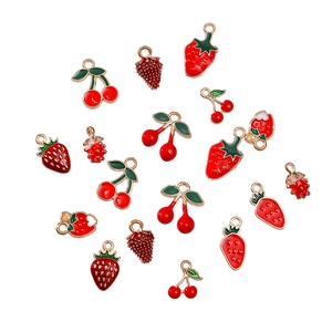 DIY colorful strawberry and cherry alloy pendants for jewelry making and keychains