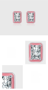 Detailed macro view of S925 sterling silver earrings with pink enamel and 5A zircon stones