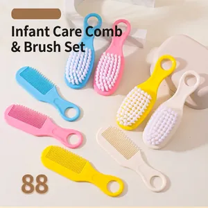 Baby Hair Comb And Brush Soft Nylon Bristles Newborn Scalp Massage Tool Round Tipped Teeth Ergonomic Hanging Handle