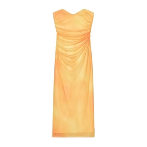 Robe bustier moulante en tulle dégradé orange avec détails de plis froncés