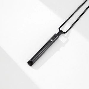 Black stainless steel meditation whistle necklace with crystal for anxiety relief