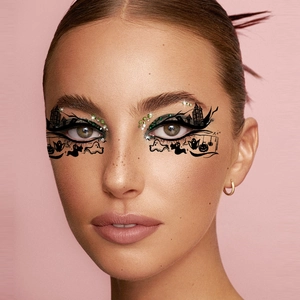 Halloween eye tattoo stickers with ghost and pumpkin patterns and green glitter accents