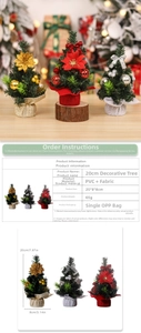 Detail of 20cm mini Christmas tree with festive flowers and ornaments for desktop decor